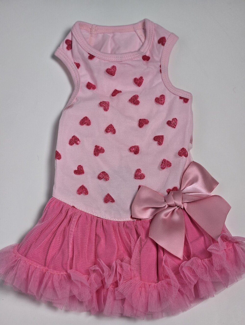 Warm Bright Pink Tulle Pet Dress with Bow Accent